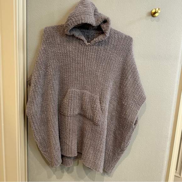 Barefoot Dreams CozyChic Hooded Pullover XS S Taupe Plush Lounge Sweater - Picture 4 of 11